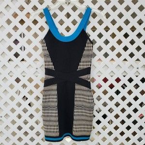 Guess Marciano Womens Bandage Bodycon Dress Size XS Stretch Black Blue Back Zip
